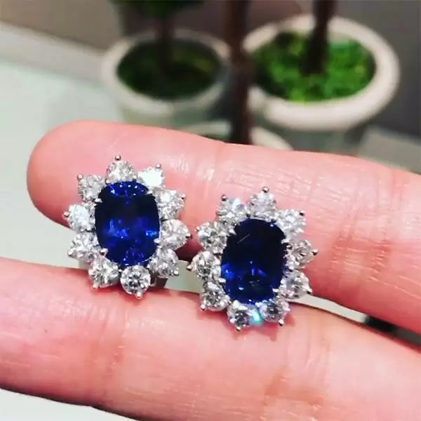 2ctw Oval Cut Blue Sapphire Stud Earrings