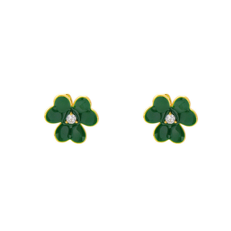 Clover Zirconia Simple Earrings -JOSHINY