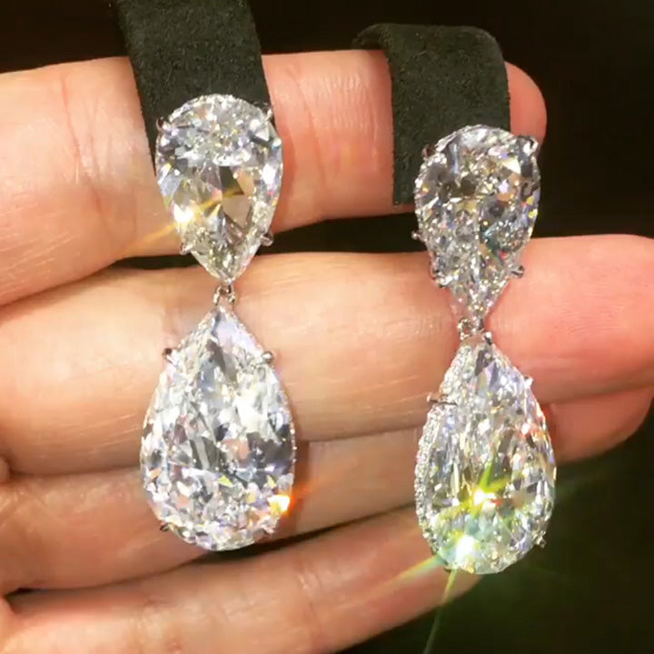 60ctw Pear Cut Double Stone Drop Earrings -joshiny