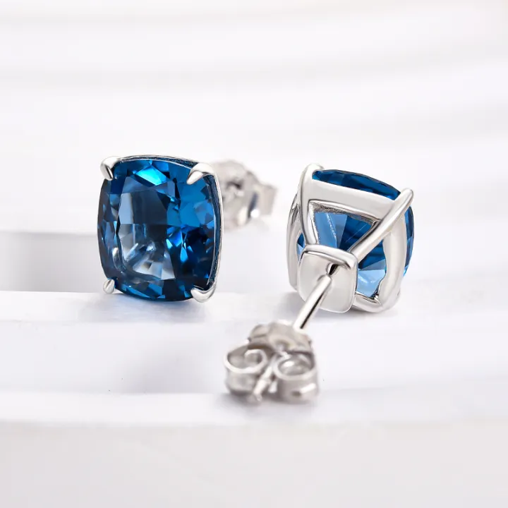 2ct Cushion Cut Blue Gemstone Earrings