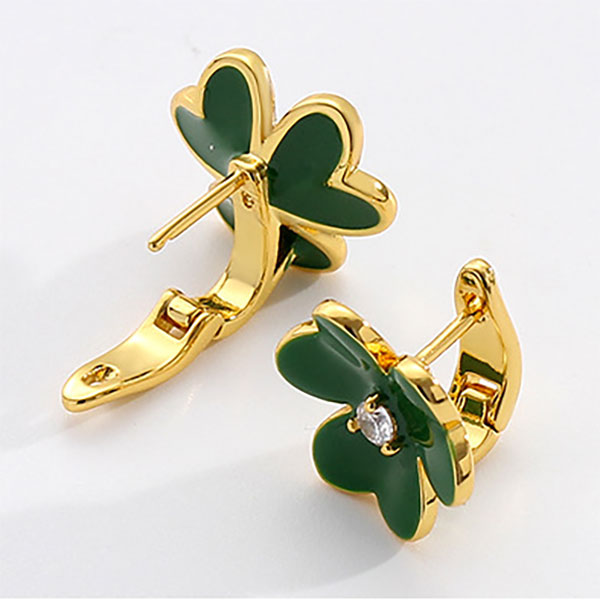 Clover Zirconia Simple Earrings -JOSHINY