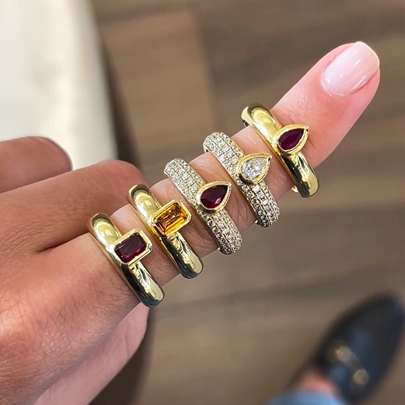 Pear & Octagonal Cut Multi Color Matching Fashion Ring -JOSHINY