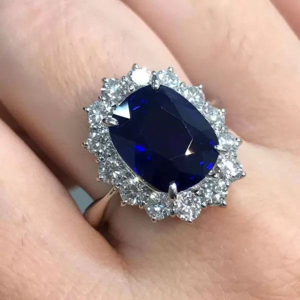 6.5ct Sapphire Cushion Cut Daisy Engagement Ring