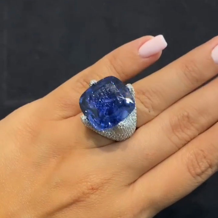 30ct Cushion Cut Blue Gemstone Infinity Ring -JOSHINY