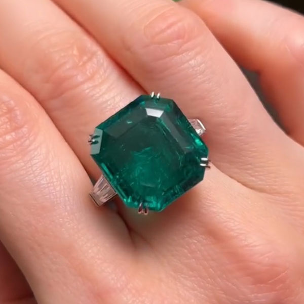 4.03ct Colombian Style Emerald Asscher Cut Diamond Ring -JOSHINY