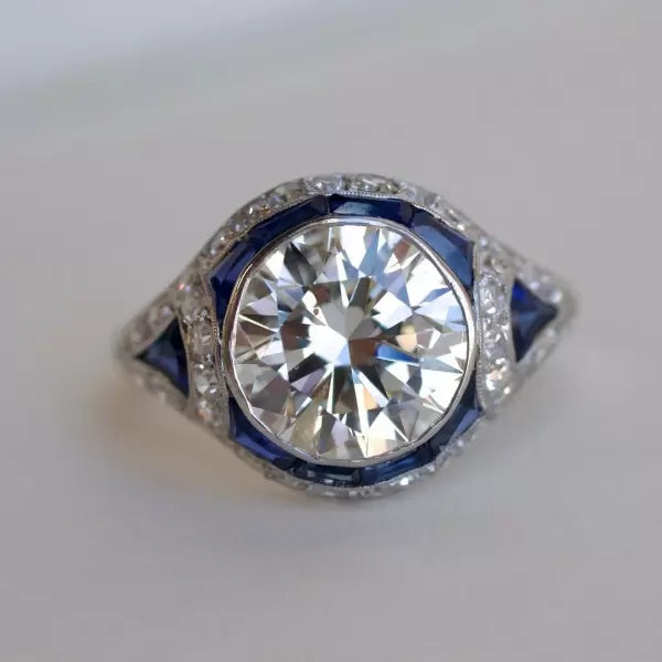 3.8 ctw Round Vintage Sapphire White Gemstone Engagement Ring