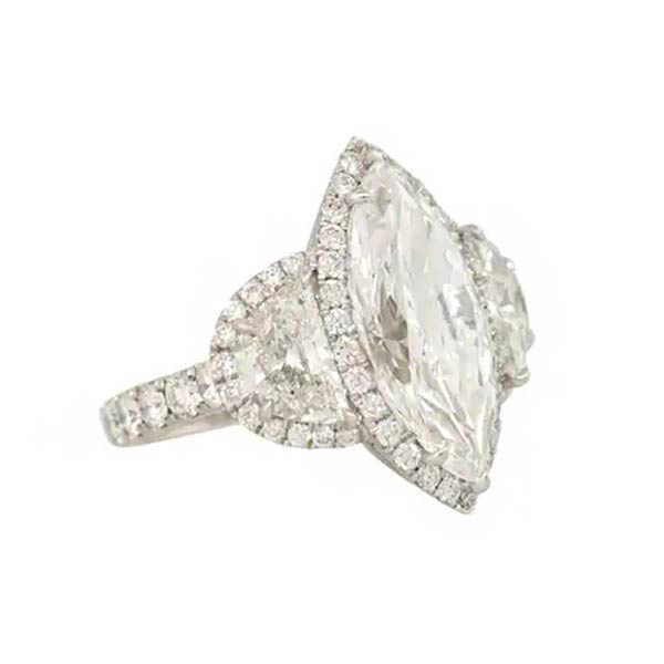 5.65 ct Marquise Cut & Half Moon Diamond Engagement Ring Platinum -JOSHINY