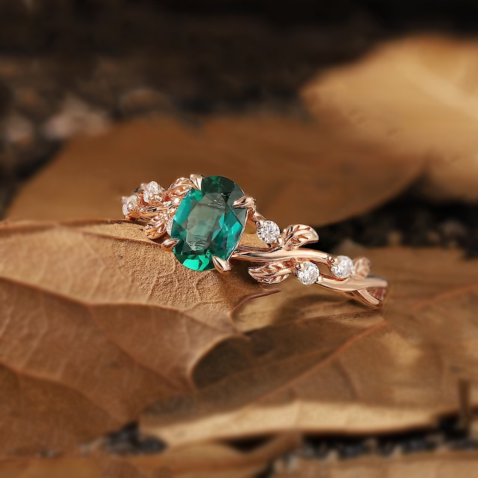 2.5 ctw Oval Cut Emerald Twisting Vine Ring