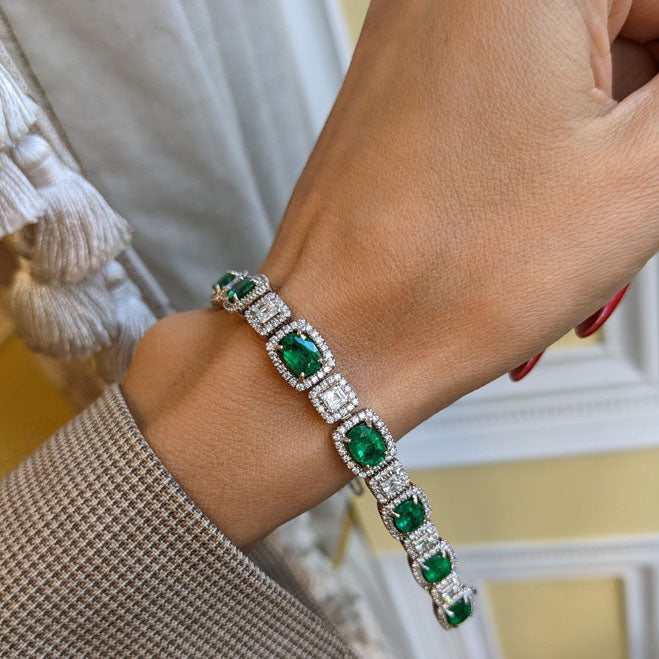 13ctw Oval Round Arce Cut Emerald White Gemstone Bracelet