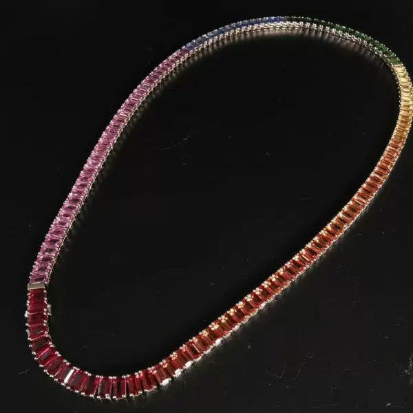 Emerald Cut Rainbow Multicolor Gemstone Necklace-JOSHINY