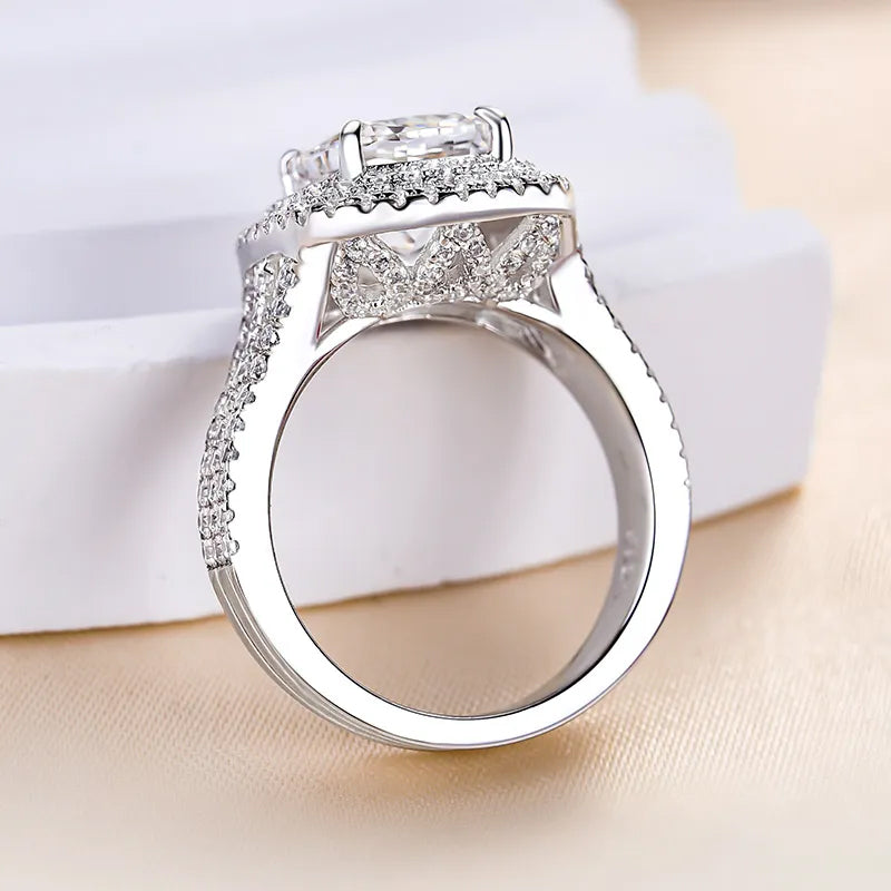 6 ctw Double Halo Triple Shank Cushion Cut Engagement Ring