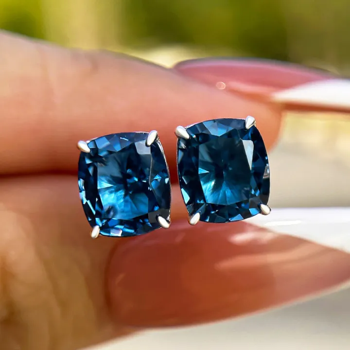 2ct Cushion Cut Blue Gemstone Earrings