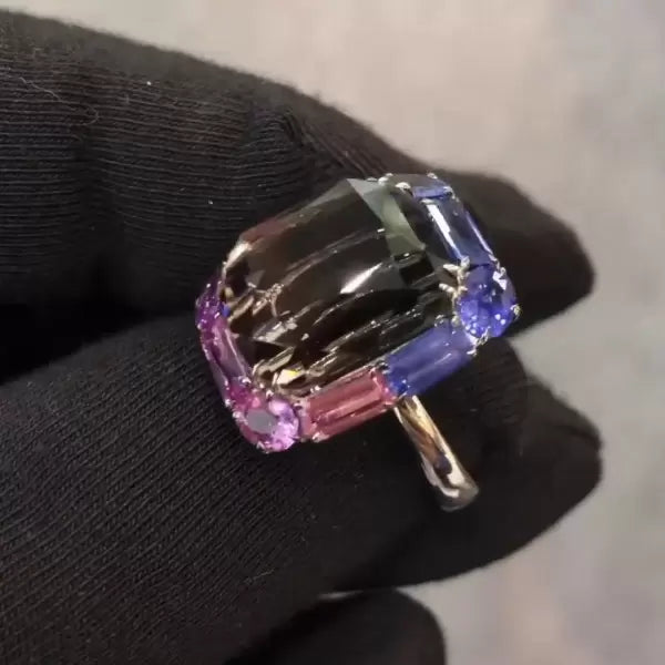 6.8ct Cushion Cut Bi-color Tourmaline Cocktail Ring