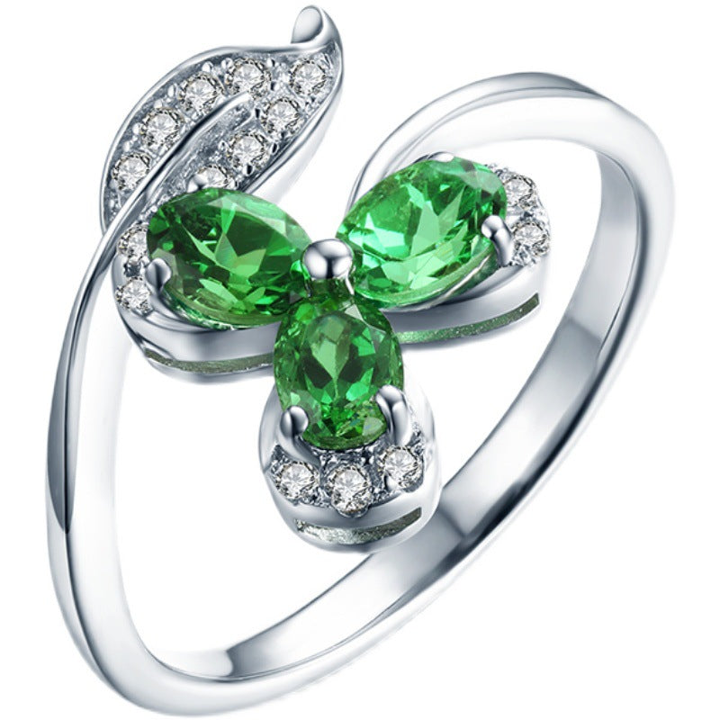 4.5ct Oval Cut Emerald Trefoil Open End Ring -JOSHINY