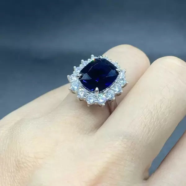 6.5ct Sapphire Cushion Cut Daisy Engagement Ring