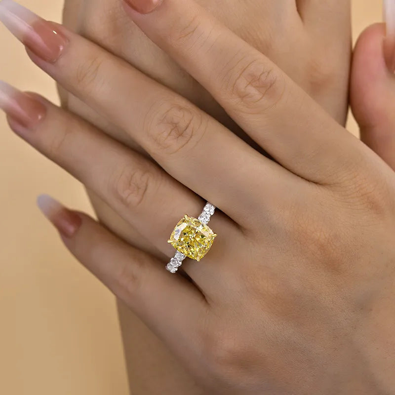 4.5 ctw Yellow Gemstone Cushion Cut Engagement Ring