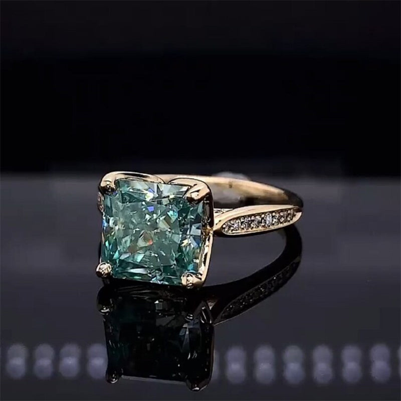 3ct Blue-Green Gemstone Cushion Cut Engagement Ring