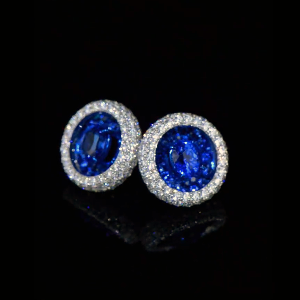 1ct Halo Round Cut Sapphire Stud Earrings -joshiny