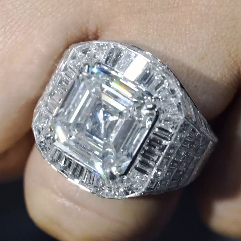 Crazy 13ct Asscher Cut Diamond Chandelier Mens Ring -JOSHINY