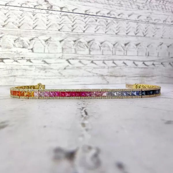 12.6ctw Princess Cut Rainbow Diamond Bracelet