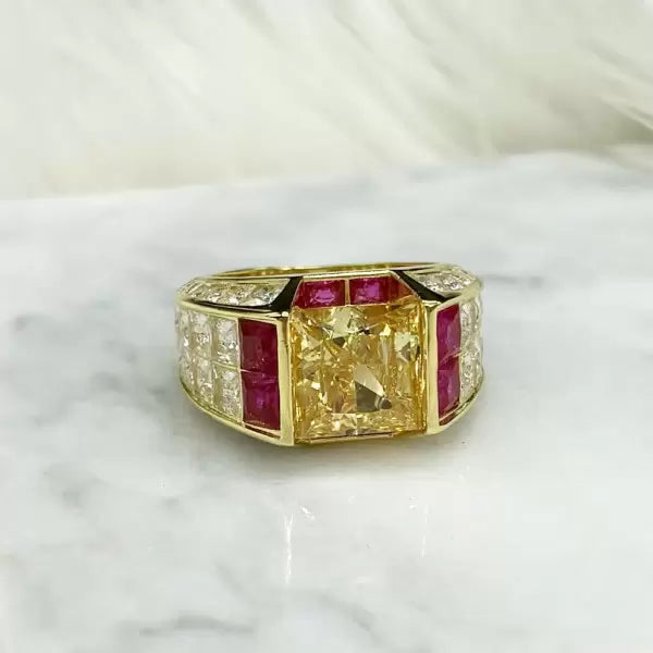 5.6 ctw Avant-Garde Yellow Princess Cut Gemstone Ring