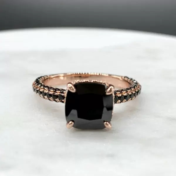 3 ctw Cushion Cut Black Gemstone Engagement Ring