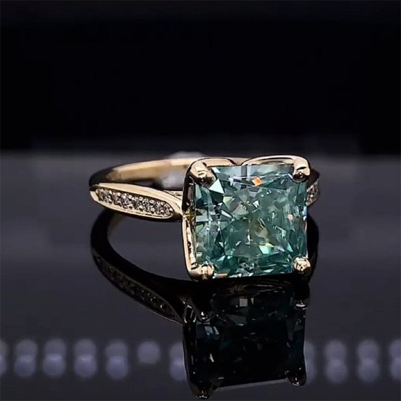 3ct Blue-Green Gemstone Cushion Cut Engagement Ring