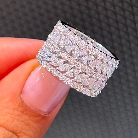 Gorgeous 5 ctw Marquise & Round Cut White Gemstone Full Set Ring -JOSHINY