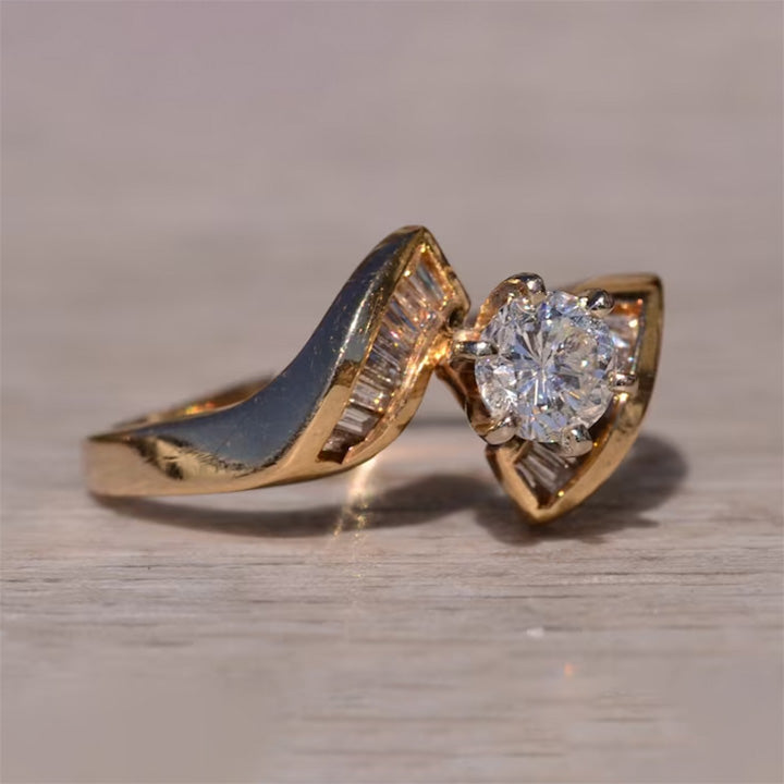 3.5ct Gold Bypass Style Vintage Engagement Ring -joshiny