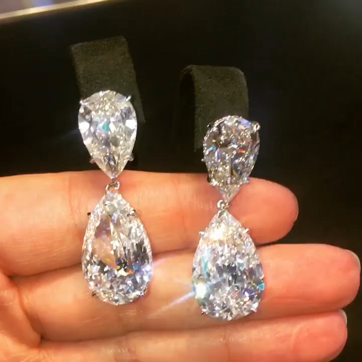 60ctw Pear Cut Double Stone Drop Earrings -joshiny