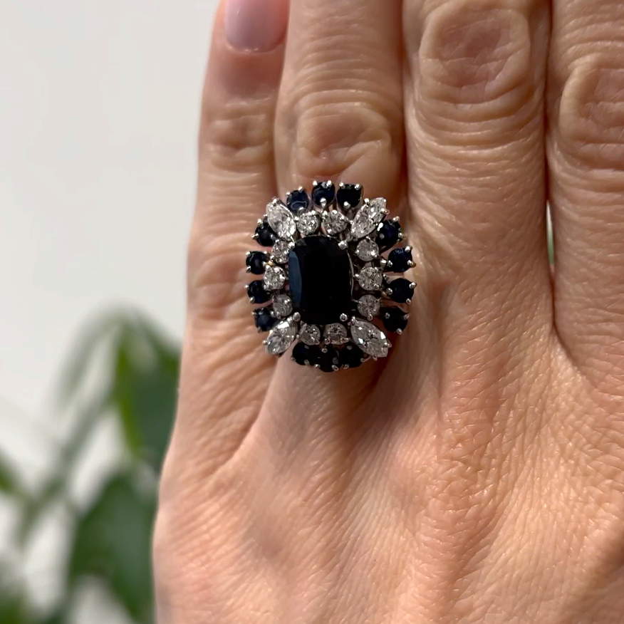 5 ctw Cushion Cut Black Gemstone Vintage Cocktail Ring -joshiny