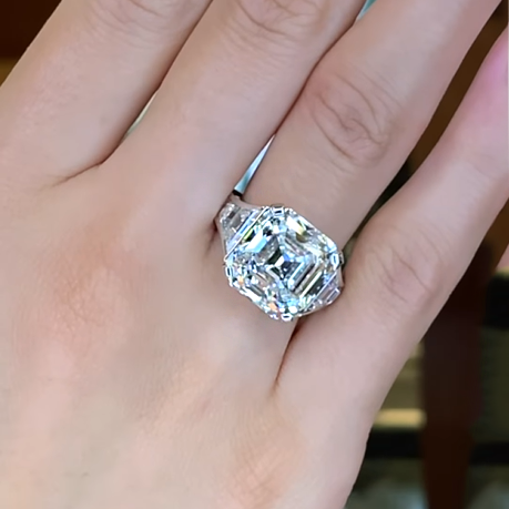 12ct Asscher Cut White Gemstone Engagement Ring -JOSHINY
