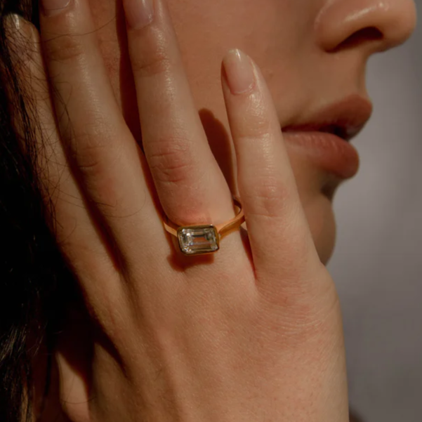 Minimalist Design 2 Carat Emerald Cut White Gemstone Engagement Ring