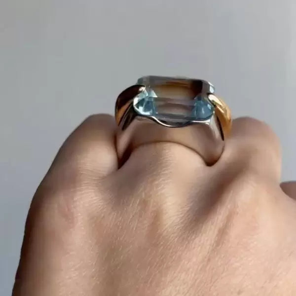 14 ctw Minimalist Emerald Cut Blue Gemstone Cocktail Ring