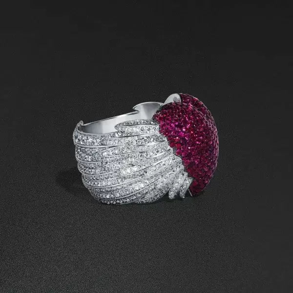 5.8 ctw Angel Wings Ruby Round Cut Heart Ring