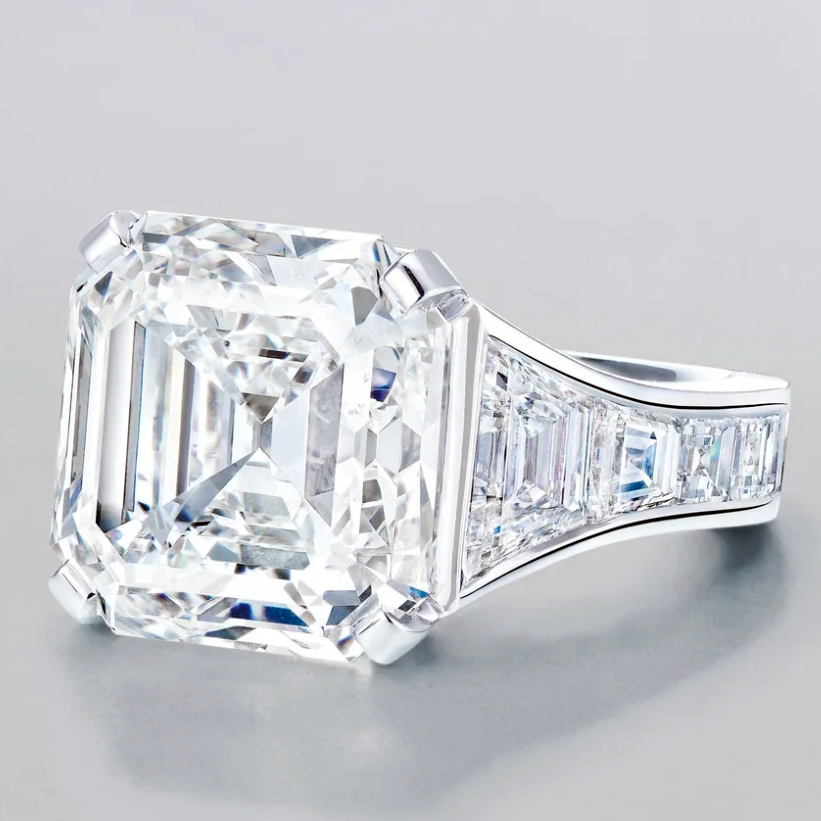 12 ctw Asscher Cut White Gemstone Engagement Ring -JOSHINY