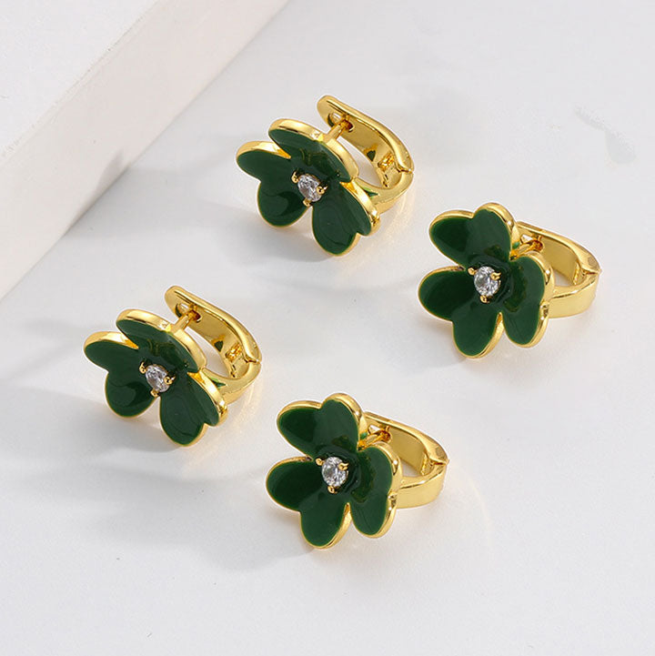 Clover Zirconia Simple Earrings -JOSHINY