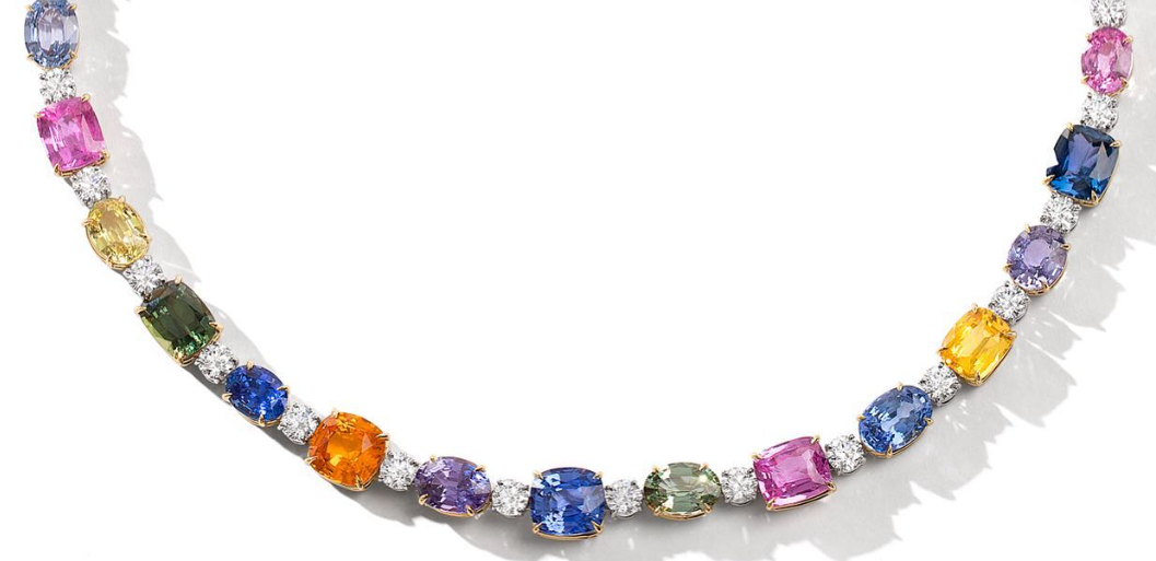 Cushion Oval Round Cut Multicolor Rainbow Necklace