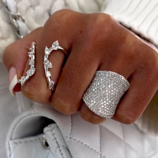 2 ctw Fashion Multi-Cut White Gemstone Ring & 7 ctw Round Cut White Gemstone Full Set Ring -JOSHINY