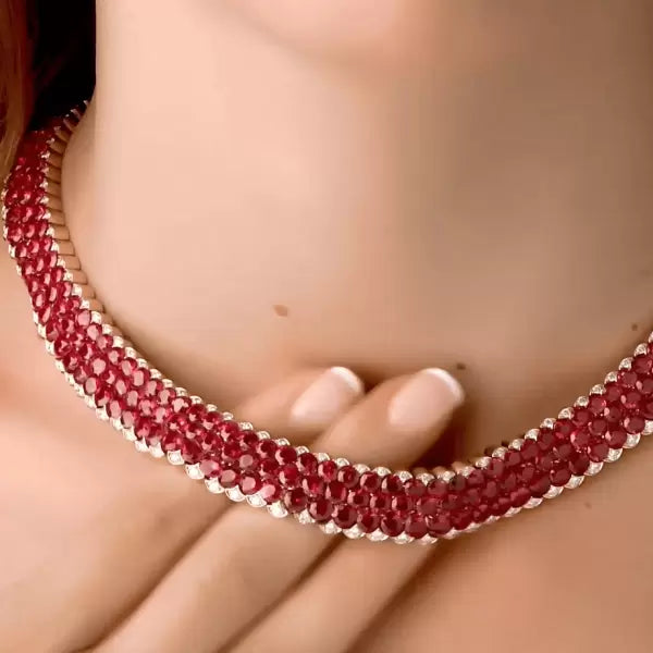 Round Cut Vintage Ruby Pave Set Necklace-JOSHINY