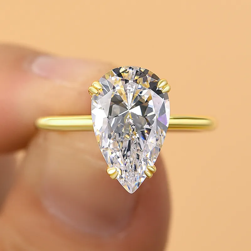 3.5 Carat Minimalist Double Claw Prong Pear Cut White Gemstone Engagement Ring