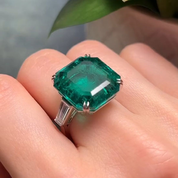 4.03ct Colombian Style Emerald Asscher Cut Diamond Ring -JOSHINY