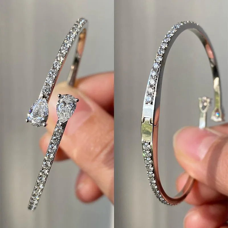 2ct Simple Pear Cut 3 Claw White Gemstone Bracelet