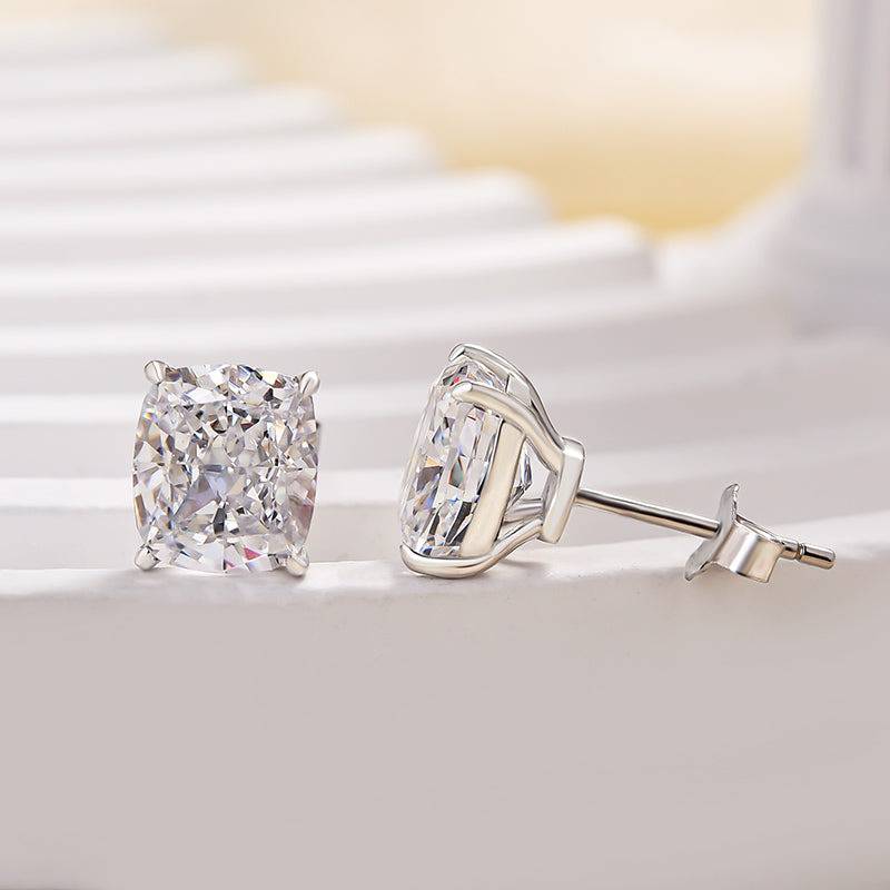 Classic Cushion Cut Stud Earrings in 4.0ct Sterling Silver -JOSHINY