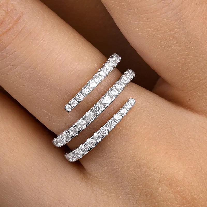 Round Cut White Gemstone Spiral Wrap Multi-Row Ring