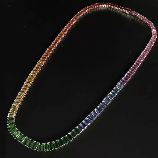 Emerald Cut Rainbow Multicolor Gemstone Necklace-JOSHINY