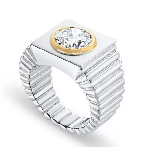 Simple 4 ctw Round Cut White Gemstone Two Tone Ring for Men and Women -JOSHINY