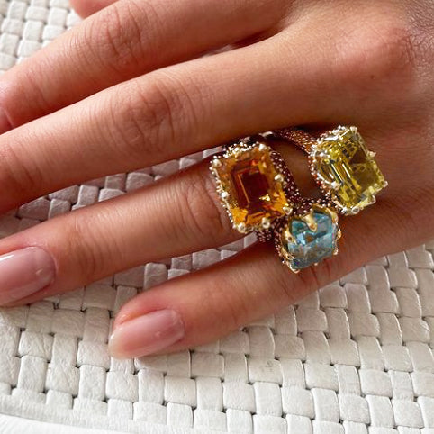 8 ctw Emerald Cut Multicolor Gemstone Paved Cocktail Ring -JOSHINY