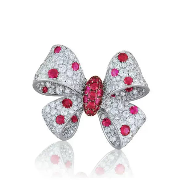 6ct round cut ruby and sapphire bow gemstone ring