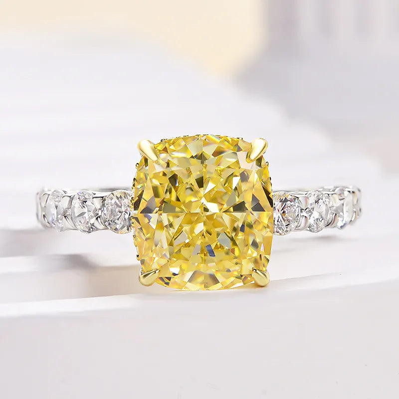 4.5 ctw Yellow Gemstone Cushion Cut Engagement Ring